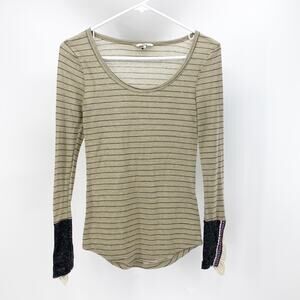 BKE Buckle Flax Blend Striped Crochet Cuff Lightweight longline size XS Y2K